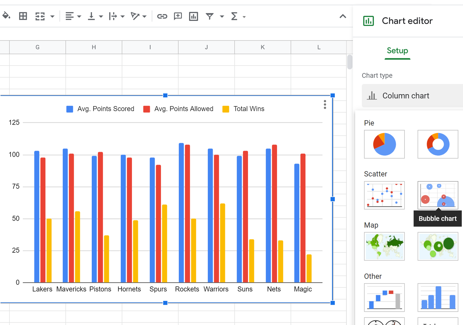 Bubble chart in Google Sheets