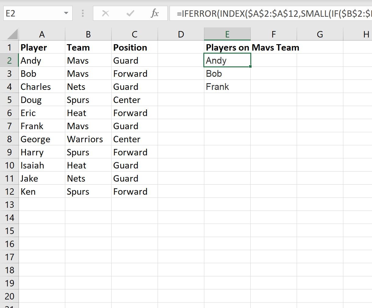 Excel create list based on criteria