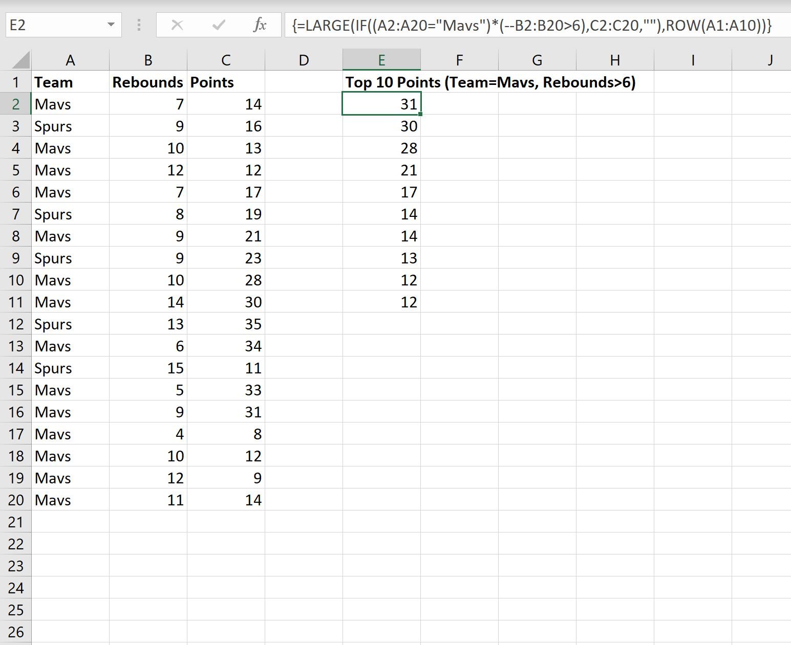 Excel top 10 based on multiple criteria