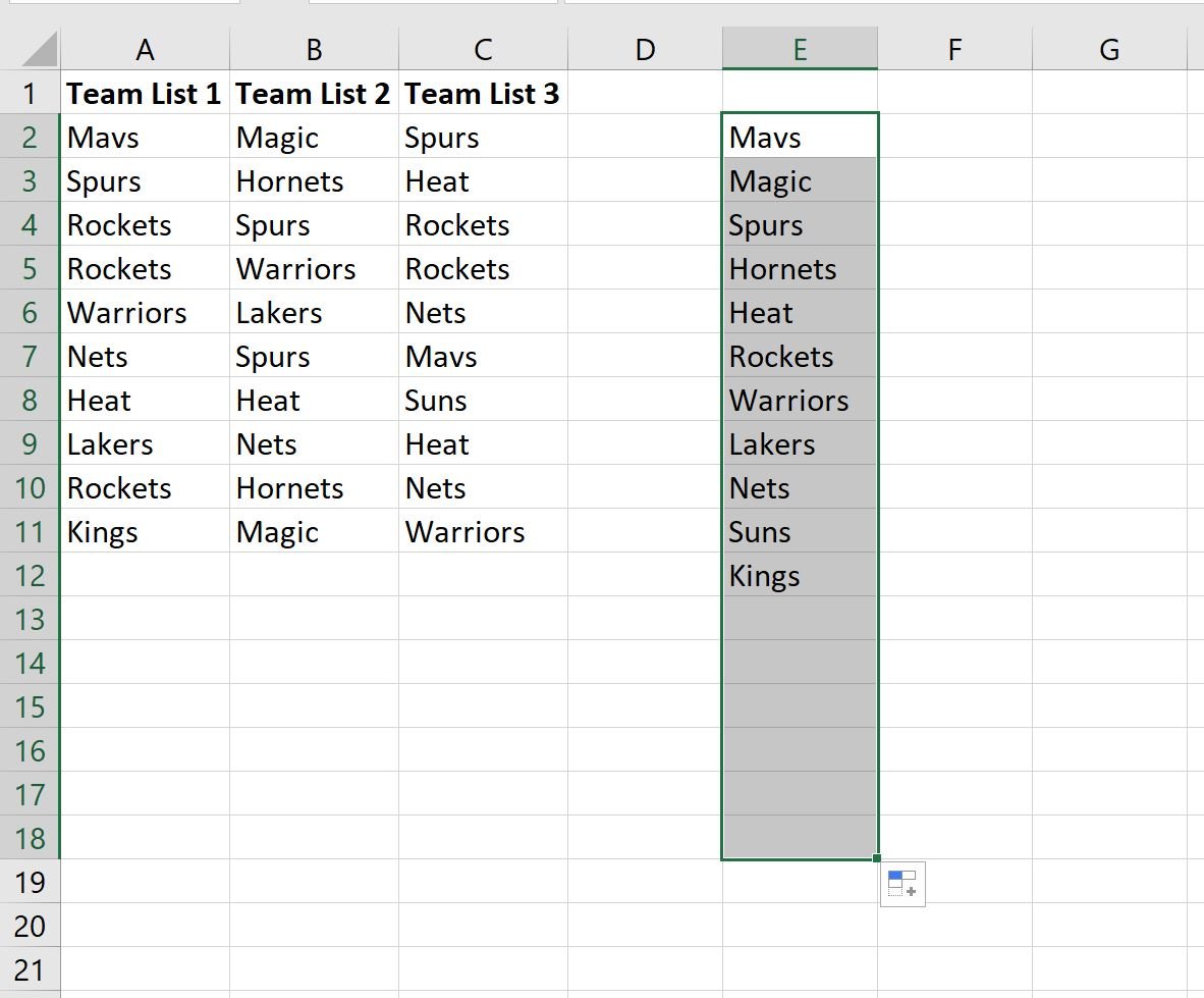 Excel find unique values from multiple columns