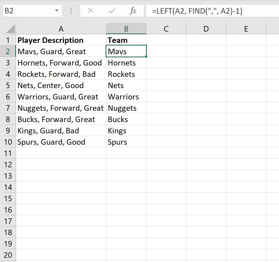 Excel formula for LEFT of comma