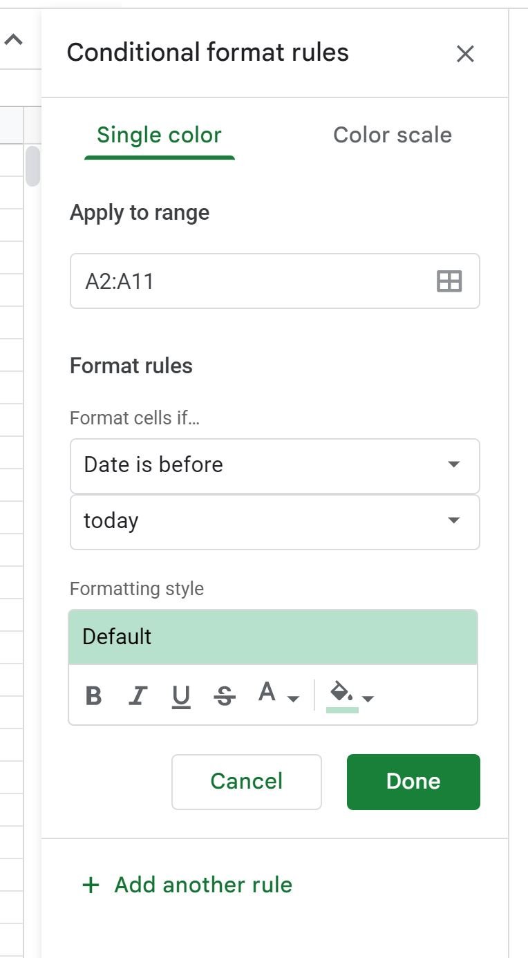 Google Sheets if date is before today