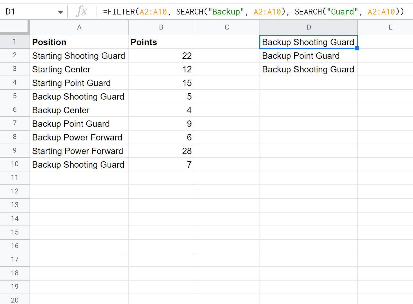 Google Sheets search multiple values