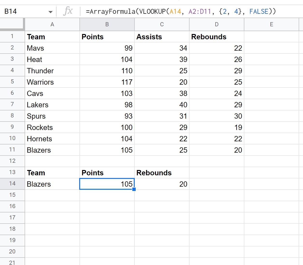 Google Sheets VLOOKUP return multiple columns