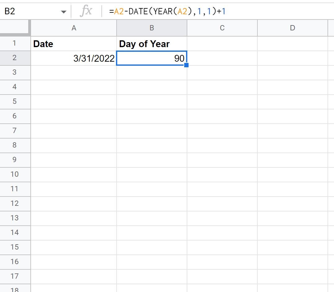 day of year for date in cell in Google Sheets