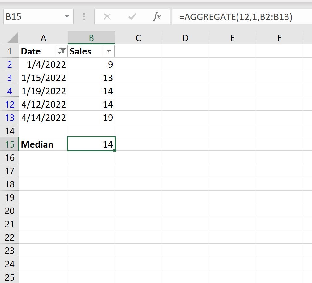 Excel median of filtered rows