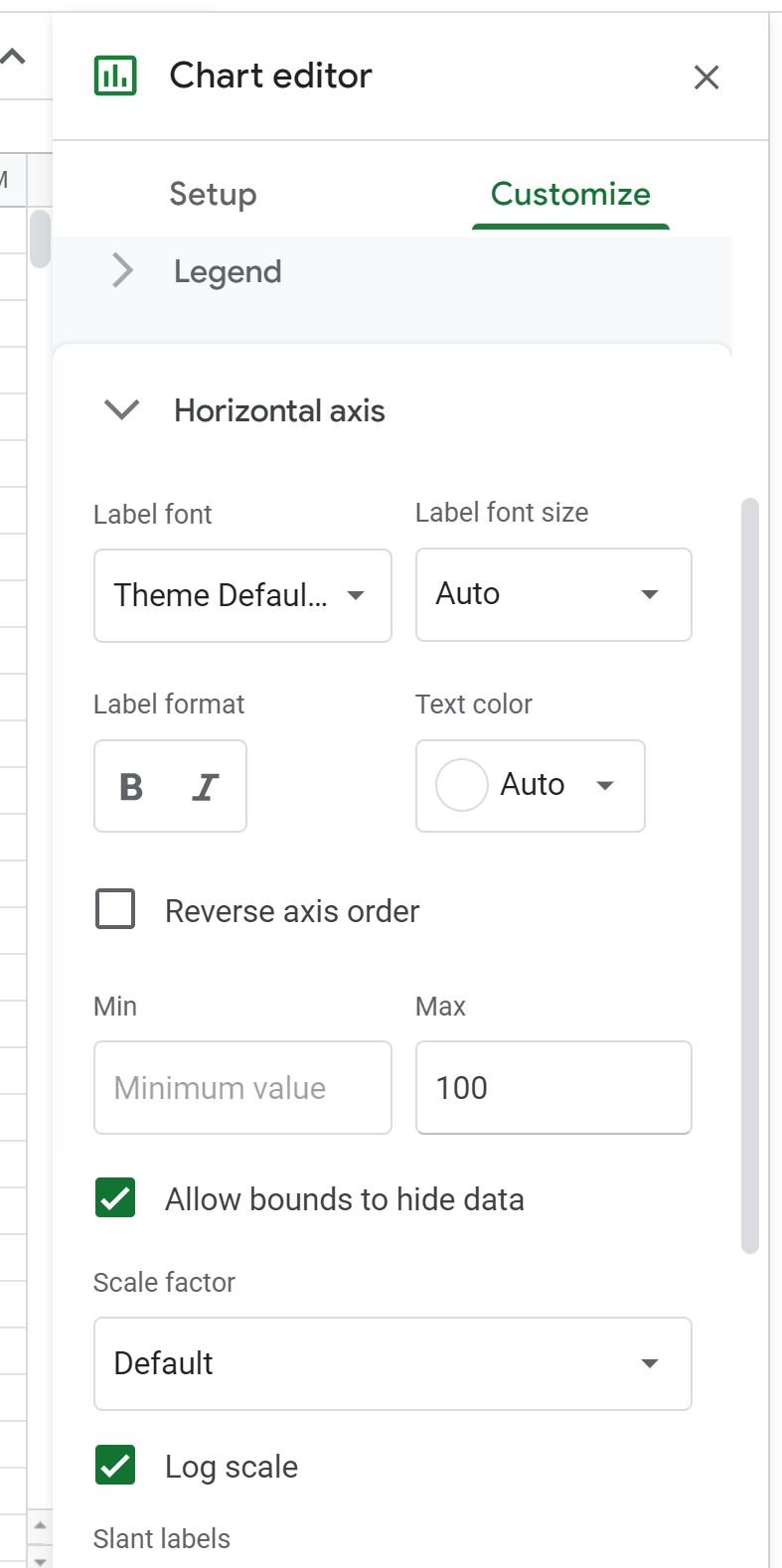 Google Sheets change x-axis range