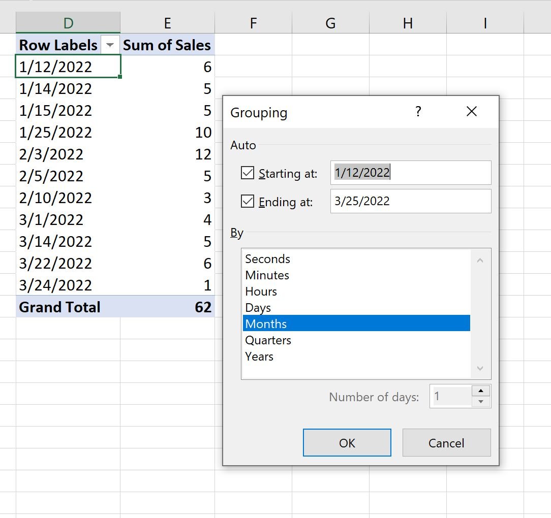 Excel group data by months