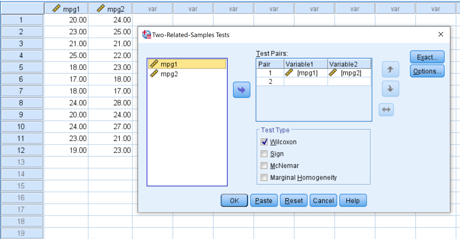 Wilcoxon signed rank test in SPSS