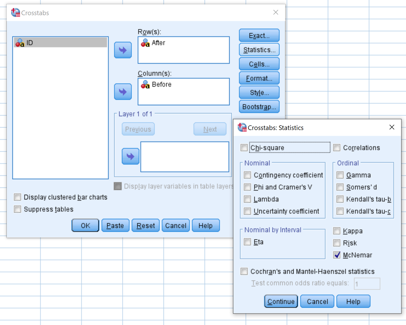 McNemar's test in SPSS example