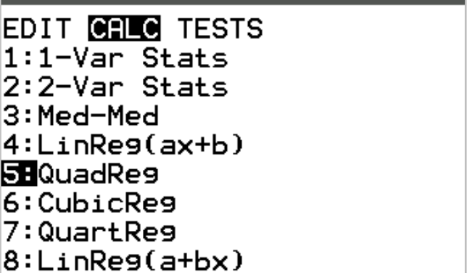 Quadratic regression on a TI-84 calculator