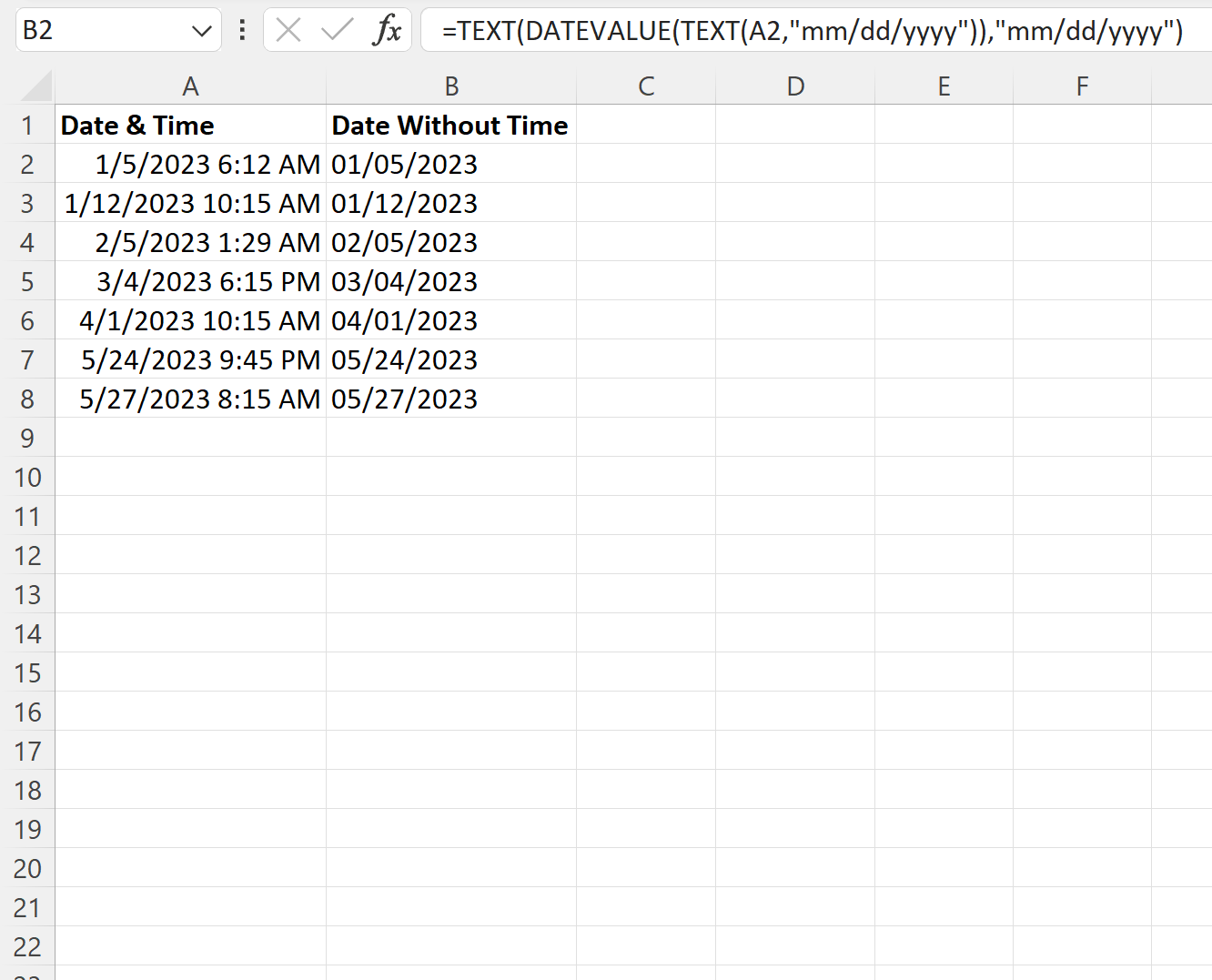 Excel remove time from date