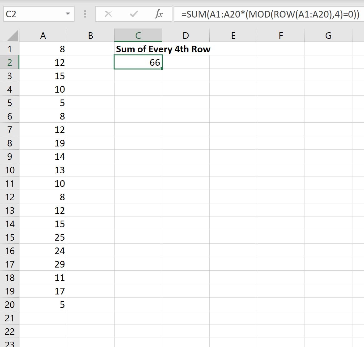 Excel sum every nth row