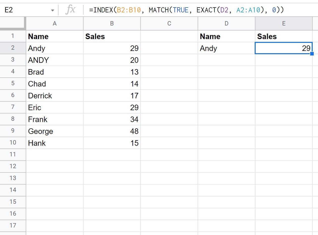 case-sensitive VLOOKUP in Google Sheets