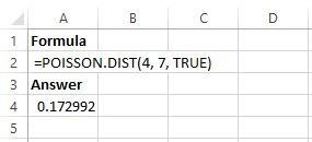 Poisson example in Excel