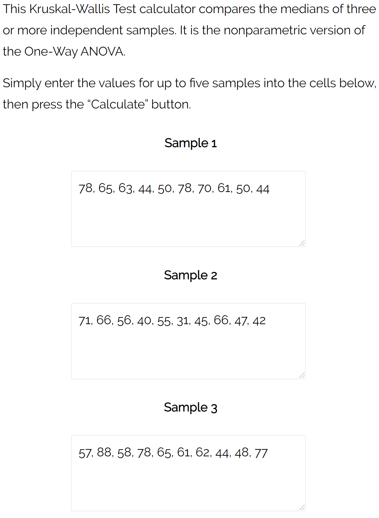 Kruskal-Wallis Test Calculator