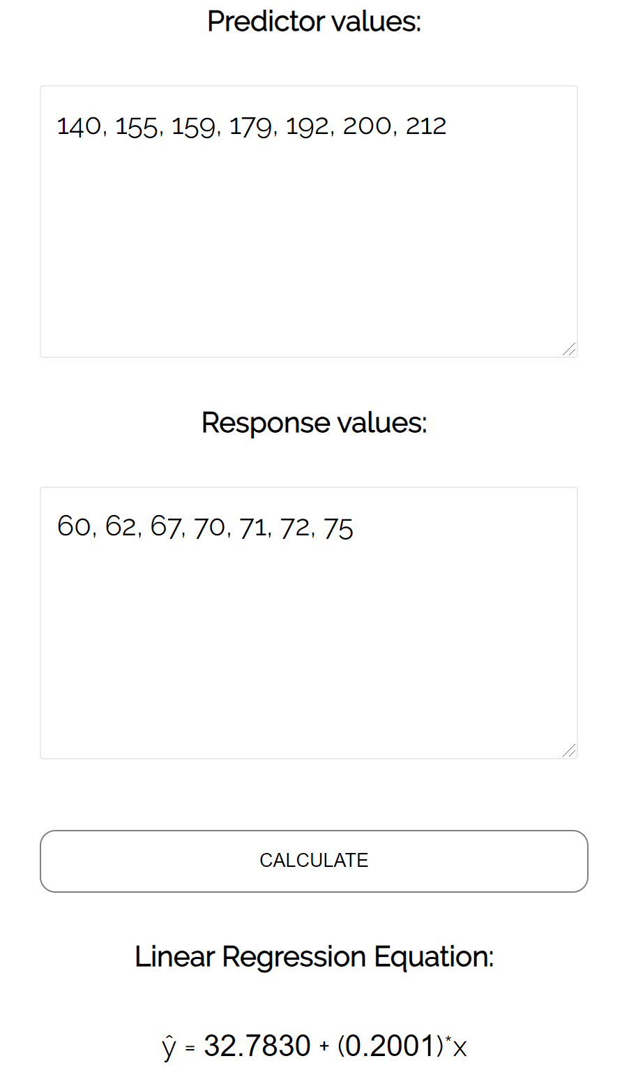 Linear regression equation calculation